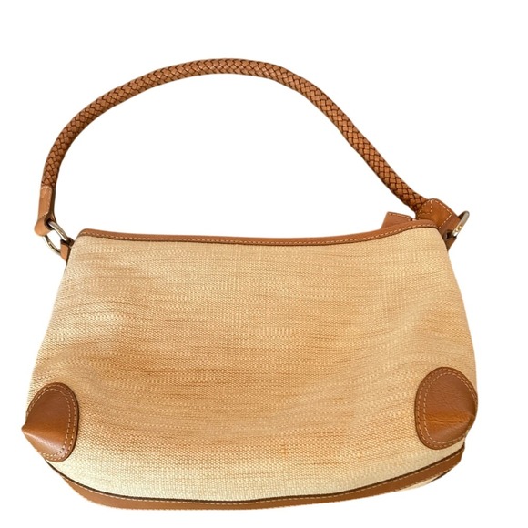 Fossil Handbags - Fossil Womens Canvas Woven Leather Trim Shoulder Bag Brown Cream Classic‎